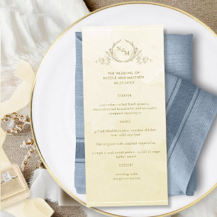 Menu Aquarelle Chic Champagne Crème, Mariage Monogramme