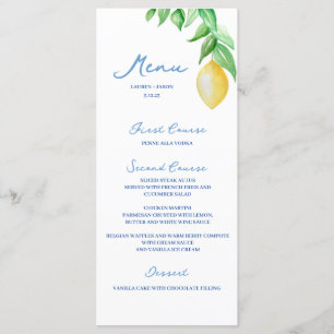 Menu Aquarelle Citron bleu méditerranéen