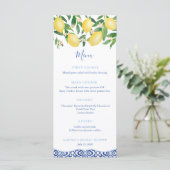 Menu Aquarelle Citrons Bleu Carreaux Blancs Baby shower (Debout devant)