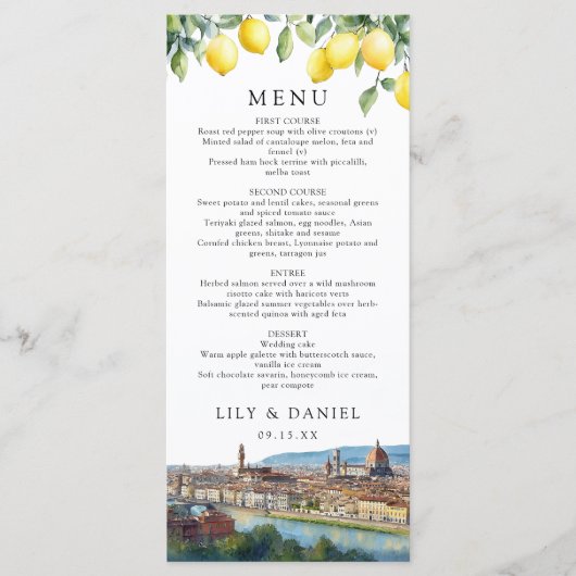 Menu Aquarelle Citrons Florence Italie Mariage (Devant)