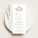 Menu Aquarelle Citrouille blanc et Mariage de automne v<br><div class="desc">Ajoutez un accent d'automne à votre paysage de table avec cette carte de menu personnalisable. Il présente un citrouille blanc aquarelle et une végétation aux motifs floraux assortis. Personnalisez cette carte de menu en ajoutant vos détails. Cette carte de menu citrouille est parfaite pour les mariages de automne, les baby...</div>