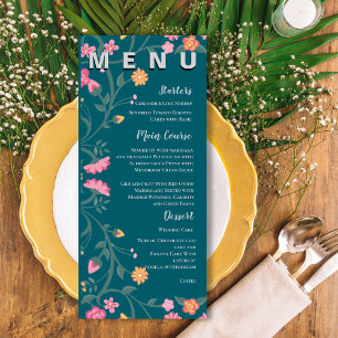 Menu Aquarelle colorée Floral Frame de mariage