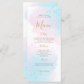 Menu Aquarelle couleur bleu rose blanc Mariage doré (Devant / Derrière)