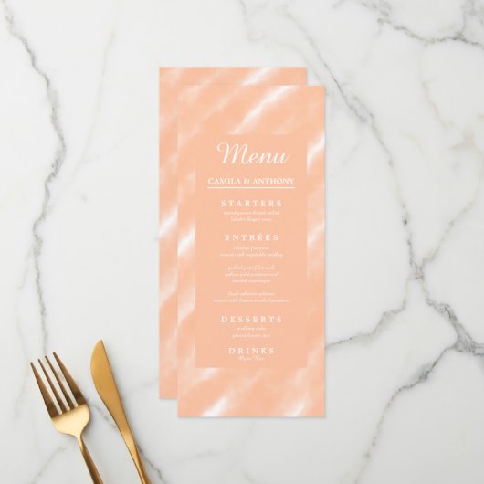 Menu Aquarelle couleur Fuzz Peach Motif Abstrait (Devant/Arrière en situation)