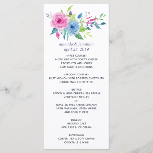 Menu Aquarelle couleur ultra violet Combo Mariage flora (Devant)