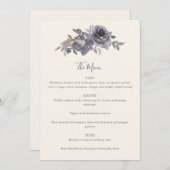 Menu Aquarelle couleur violet duvet Mariage sur mesure (Devant / Derrière)