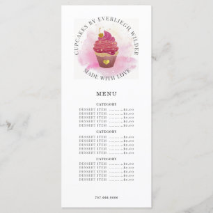 Menu Aquarelle Cupcake boulangerie pâtisserie Chef