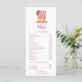 Menu Aquarelle Cupcake Rose Avec Prix Boulangerie Cooki (Debout devant)