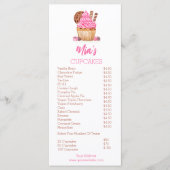 Menu Aquarelle Cupcake Rose Avec Prix Boulangerie Cooki (Devant)
