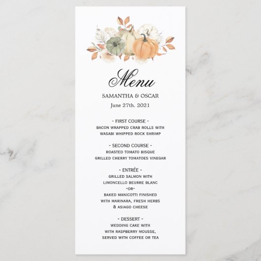 Menu Aquarelle d'automne Citrouilles et fleurs (Devant)