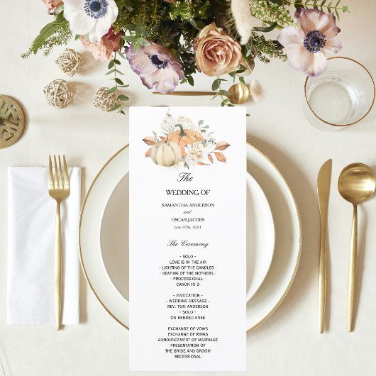 Menu Aquarelle d'automne moderne Citrouilles & Fleurs