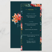 Menu Aquarelle de corail bleu Floral Mariage élégant (Devant / Derrière)