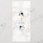 Menu Aquarelle de luxe Marine Bleu Or Floral Baptême (Dos)