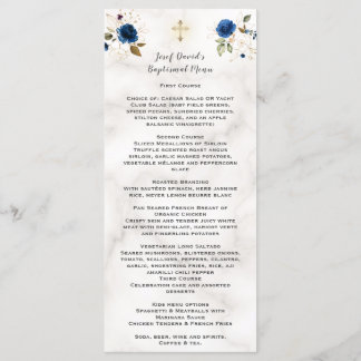 Menu Aquarelle de luxe Marine Bleu Or Floral Baptême