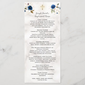 Menu Aquarelle de luxe Marine Bleu Or Floral Baptême Me
