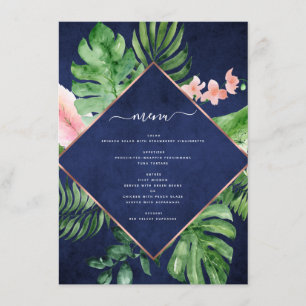 Menu Aquarelle de palme tropicale Mariage bleu marine