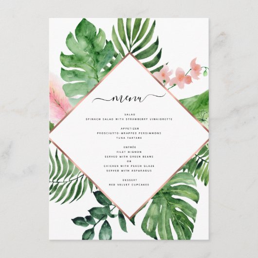 Menu Aquarelle de palme tropicale Mariage géométrique (Devant)