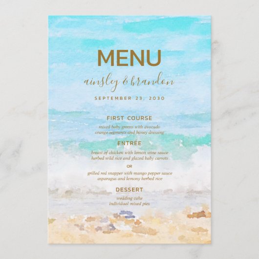 Menu Aquarelle de Plage (Devant)