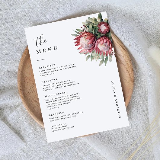 Menu Aquarelle de Protea autochtone Boho floral Botaniq