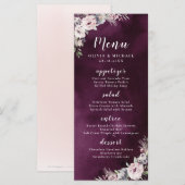 Menu Aquarelle de prune et mariage floral boho rose pou (Devant / Derrière)