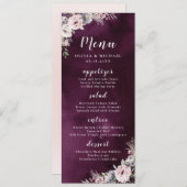 Menu Aquarelle de prune et mariage floral boho rose pou (Devant / Derrière)