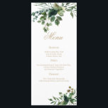 Menu Aquarelle de verdure moderne élégante<br><div class="desc">Notre carte de menu de dîner de mariage Our Lush Greenery and Foliage est parfaite pour un mariage élégant. Le design romantique moderne présente un cadre bohème de feuilles vertes et de verdure dans des tons botaniques d'eucalyptus, de vert, de menthe et d'accents blancs crème. Ce menu peut être utilisé...</div>