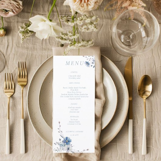 Menu Aquarelle Dusty Bleu Floral Mariage de printemps