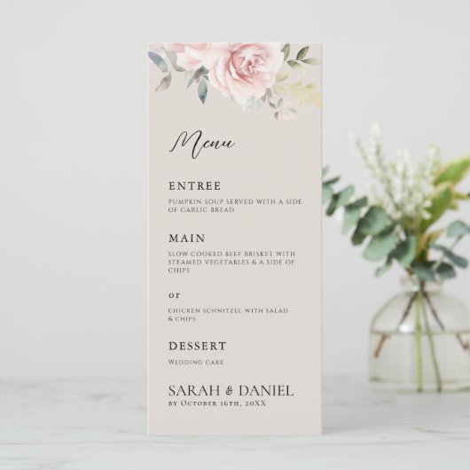 Menu Aquarelle Dusty Rose rose Mariage (Debout devant)