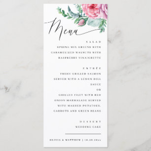 Menu Aquarelle élégant script floral boho mariage