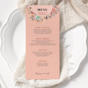 Menu Aquarelle en cuivre rose pâle Floral Chic Mariage