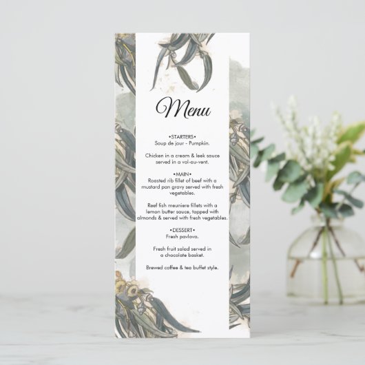 Menu Aquarelle Eucalyptus Feuille Mariage vert (Debout devant)