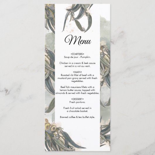Menu Aquarelle Eucalyptus Feuille Mariage vert (Devant)