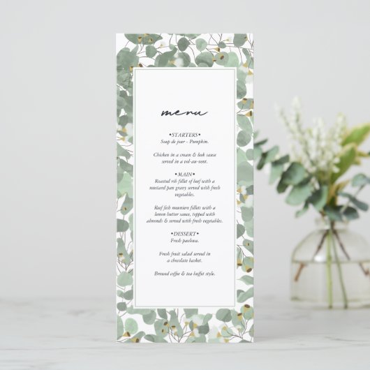 Menu Aquarelle Eucalyptus Mariage de fleurs vertes (Debout devant)