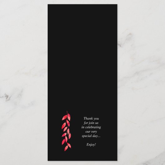 Menu Aquarelle Feuille rose chaud sur Mariage noir (Dos)