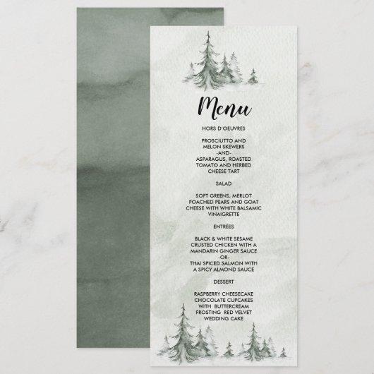 Menu Aquarelle Fir Trees Mariage d'hiver (Devant / Derrière)