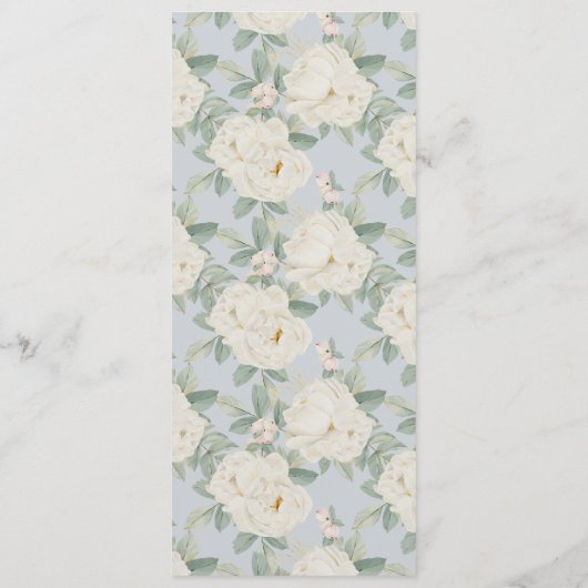 Menu Aquarelle, fleurs blanches, bleu pastel (Dos)