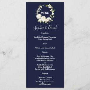 Menu Aquarelle Fleurs blanches Mariage de couronne vert