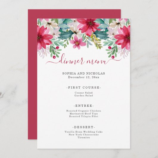 Menu Aquarelle Fleurs de vacances | MARIAGE (Devant / Derrière)