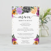 Menu Aquarelle Fleurs Mariage Violet Orange Noir (Debout devant)