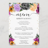 Menu Aquarelle Fleurs Mariage Violet Orange Noir (Devant)