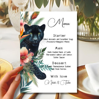 Menu Aquarelle Fleurs Tropicales Et Jaguar