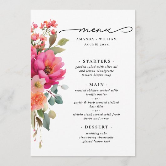 Menu Aquarelle Floral (Devant)