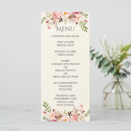 Menu Aquarelle Floral Boho Romantique Mariage moderne (Debout devant)