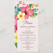 Menu Aquarelle Floral Hibiscus Tropical Blush Mariage (Devant / Derrière)