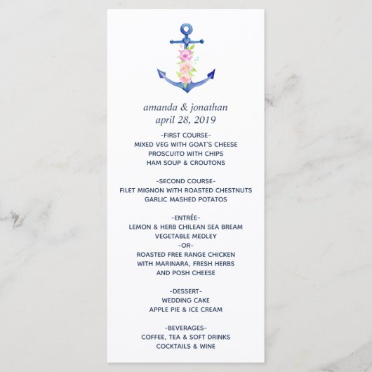 Menu Aquarelle Floral Mariage (Devant)