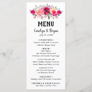 Menu Aquarelle Floral Mariage