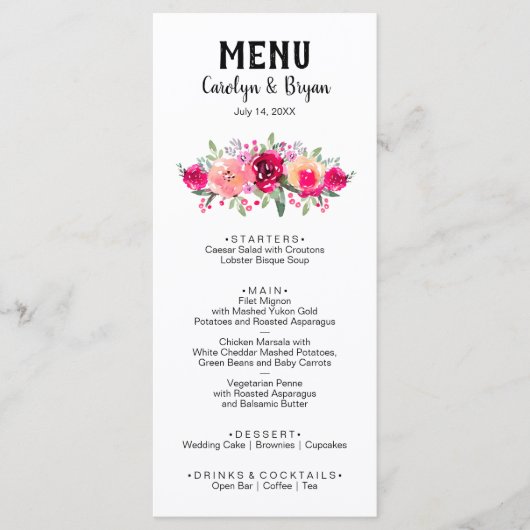 Menu Aquarelle Floral Mariage (Devant)
