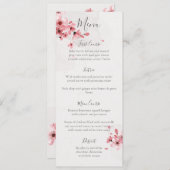 Menu Aquarelle Floral rose cerisier Mariage (Devant / Derrière)