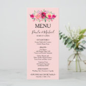 Menu Aquarelle Floral Rose Mariage Dîner (Debout devant)