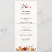 Menu Aquarelle Floral Rustique Automne Chaud Mariage d' (Devant)